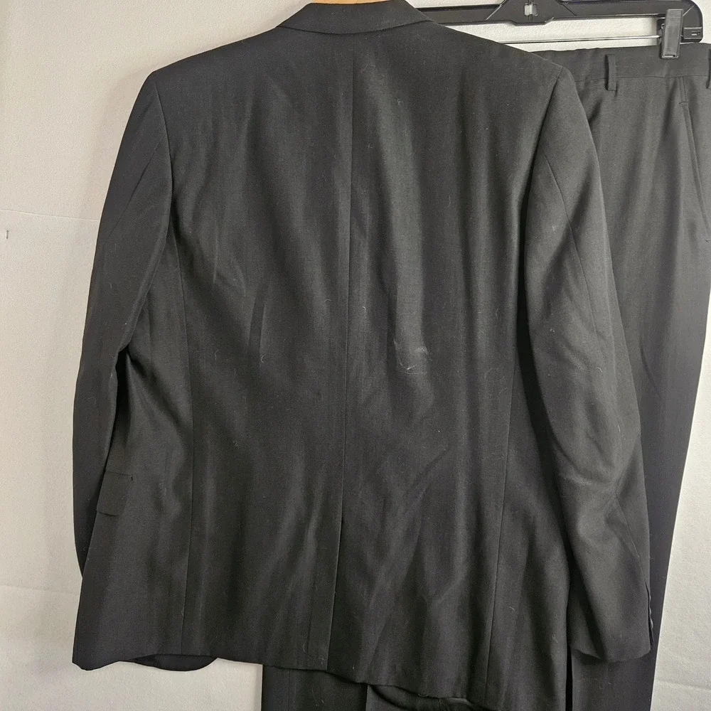 Vtg Hickey Freeman Corrigan Twill 3 Button Suit Black Wool Blazer Pants 43R 35W
